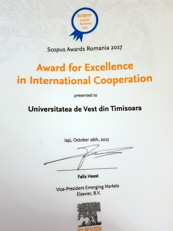 UVT - laureata a Galei Premiilor Elsevier