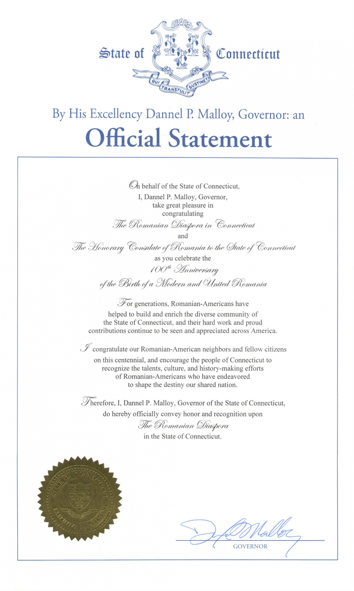 Proclamation - Connecticut - Romania