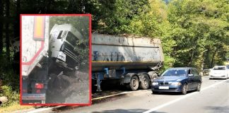 Vâlcea: Accident pe Valea Oltului – un autoturism a intrat în coliziune cu un camion încărcat cu 40 tone de fier