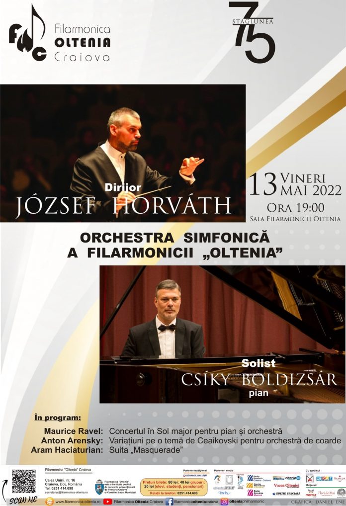 Concert de RAVEL la Filarmonica OLTENIA Craiova, cu pianistul CSÍKY BOLDIZSÁR şi dirijorul JÓZSEF HORVÁTH