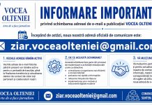 VOCEA OLTENIEI schimbă adresa de comunicare e-mail