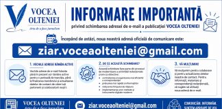 VOCEA OLTENIEI schimbă adresa de comunicare e-mail