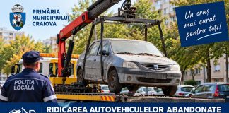 Primăria Craiova anunță ridicarea a șase autoturisme de pe domeniul public