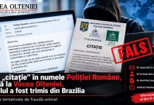 Un „comunicat” straniu ajuns la Vocea Olteniei. „Poliția Română” amenință cu arestarea, dar e-mailul vine din Brazilia