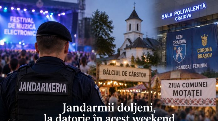 Jandarmii doljeni, mobilizați în weekend. Misiuni la festivaluri, evenimente religioase și partida SCM Craiova – Corona Brașov