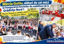 La Râmnicu Vâlcea, primarul Mircia Gutău alături de cei mici – la inaugurarea lucrărilor de reabilitare de la Grădinița Nord 1