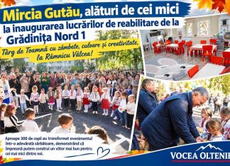 La Râmnicu Vâlcea, primarul Mircia Gutău alături de cei mici – la inaugurarea lucrărilor de reabilitare de la Grădinița Nord 1