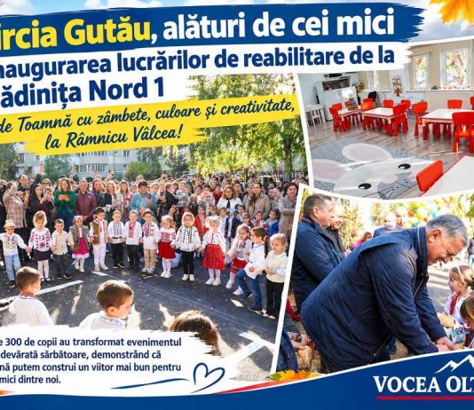 La Râmnicu Vâlcea, primarul Mircia Gutău alături de cei mici – la inaugurarea lucrărilor de reabilitare de la Grădinița Nord 1